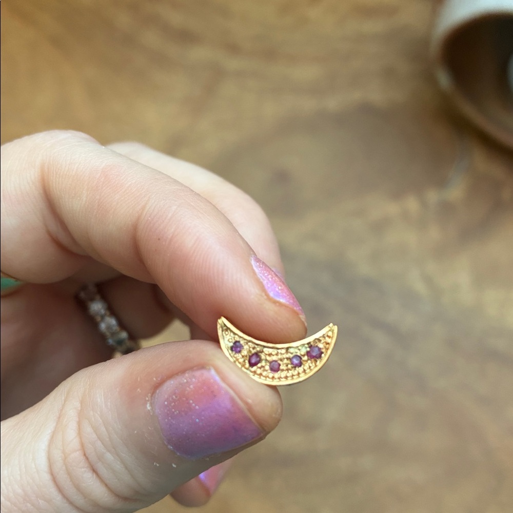 22k & 14k Solid Gold Sun and Moon Ruby Earrings - Picture 8 of 10